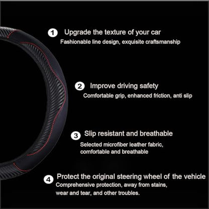 Ultra Fine Carbon Fiber Leather Steering Wheel Cover, Anti Slip and Sun Protective Protect The Steering Wheel, Easy to Install,Universal of 14.5"-15" (Black) - color: Black