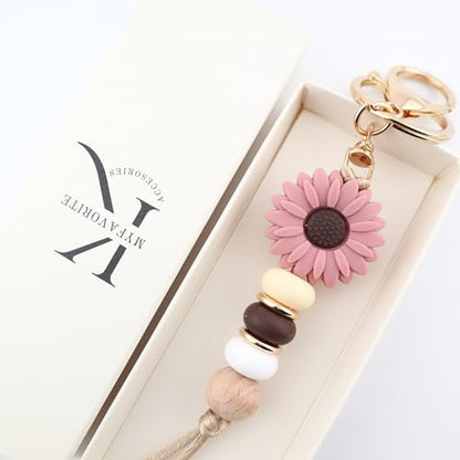 Flower Charm for Women Cute Keychain for Car Keys Silicone Bead Purse Charms for Handback Key Ring - color: Brown