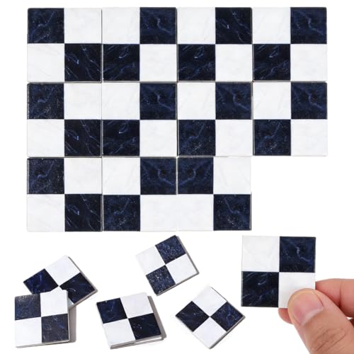 1:12 Scale Dollhouse Flooring Accessories, 18 Pcs Miniature Black and White Checkered Floor Tiles, Mini Square Tiles for Dollhouse DIY Renovation, Dioramas & Crafts (Black and White) - color: Black Floor