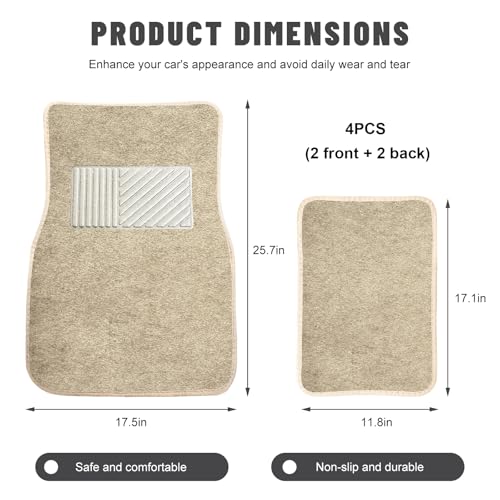 Sun Walker 4 PCS Car Floor Mats, Waterproof Anti-Slip Front & Rear Car Carpets with Driver Heel Pad, All Weather Floor Protective Pads Universal for SUVs Trucks Sedans Vans (Beige) - color: Beige