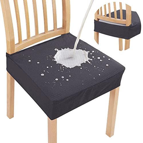 Smiry Waterproof Seat Covers for Dining Room Chairs Set of 2, Stretch Jacquard Removable Washable Chair Seat Slipcovers Protector, No Rear Covers, Dark Grey - color: Dark Grey, size: Set of 2