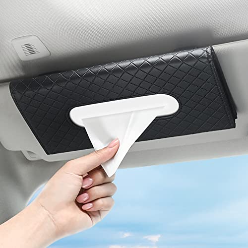 Car Tissue Refill Holder, Tissue Holder for Car, Black PU Leather Car Sun Visor Tissue Paper Storage Box Holder Cases, Hanging Tissue Clip, Car Napkin Holder - color: Black