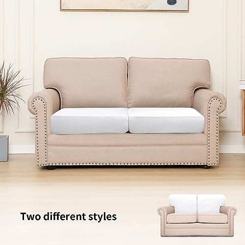 Easy-Going Stretch Individual Loveseat Couch Cushion Cover Sofa Cushion Furniture Protector Sofa slipcover Soft Flexibility with Elastic Bottom (2-Piece Loveseat Cushion Cover, Snow White) - color: Snow White, size: 2-piece