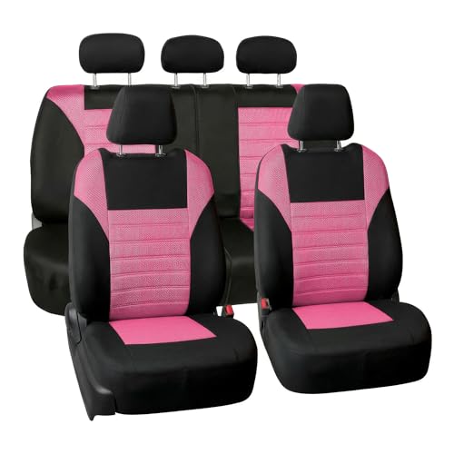 FH Group Automotive Car Seat Covers Full Set Premium 3D Air Mesh Front Seat Covers, Airbag Compatible & Split Bench Cover Universal Fit Interior Accessories for Cars Trucks and SUVs - Pink - color: Pink, size: Full Set