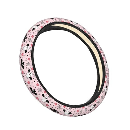 Halloween Pink Cute Ghost Bats Heart Steering Wheel Cover for Women Men, Non-Slip Steering Wheel Protector Car Wheel Covers, Universal 15 Inch Fit for Auto, Suvs, Truck - color: Halloween Pink Cute Ghost Bats Heart