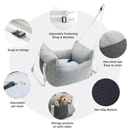 Pet Car Seat for Small Dogs up to 25 lbs with Safety Straps, Storage Pockets, Travel Carrier Bed Booster Seat with Detachable Cover, Machine Washable (Light Gray) - color: Light Gray