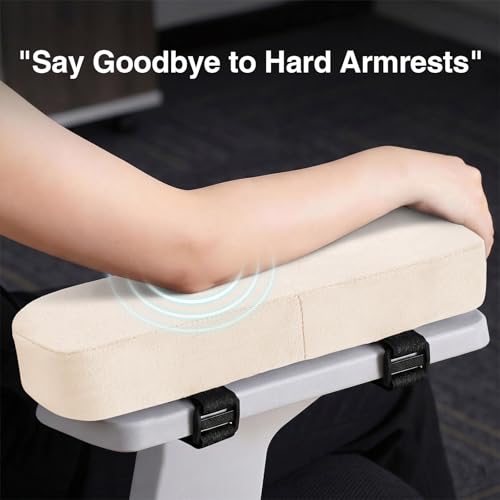 Smiry Ergonomic Office Chair Armrest Pads, Memory Foam Arm Rest Covers, Non-Slip Armrest Cushion with Adjustable Buckles and Straps, Elbow Relief for Desk, Gaming & Wheelchair (Cream, Set of 2) - color: Cream