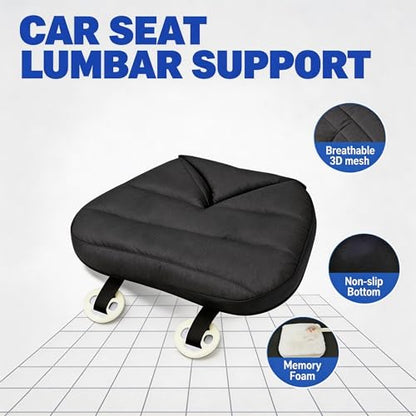 Big Hippo Memory Foam Car Seat Cushion for Sciatica & Tailbone Pain Relief - Orthopedic Seat Pad for Long Driving Commute - Ergonomic Office Chair Cushion for Lower Back Support with Non-Slip Design