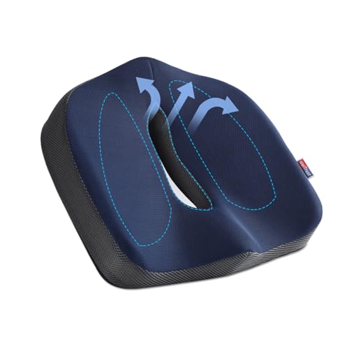 Seat Cushion for Tailbone Pain Relief, Memory Foam Coccyx Cushion for Office Chair & Car, Ergonomic Chair Pad with Non-Slip Cover & Handle, Sciatica Relief for Gaming Chair (Blue)