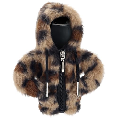 Leopard Car Shift Knob Hoodie,Plush Gear Shift Cover,Mini Shift Knob Cover Zipper Design,Anti-Slip Decorative Shifter Stick Protector for Manual and Automatic,Leopard Print Car Accessories (Coffee) - color: Coffee