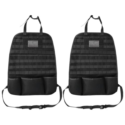 Tactical Molle Car Seat Back Organizer, Vehicle Panel Car Seat Back Cover Protector with 5 Storage Pouch, Universal Backseat Storage Organizer with USA Flag Patch for Car SUV Truck MPV (Black-2 Pcs) - size: Black-2 Pcs