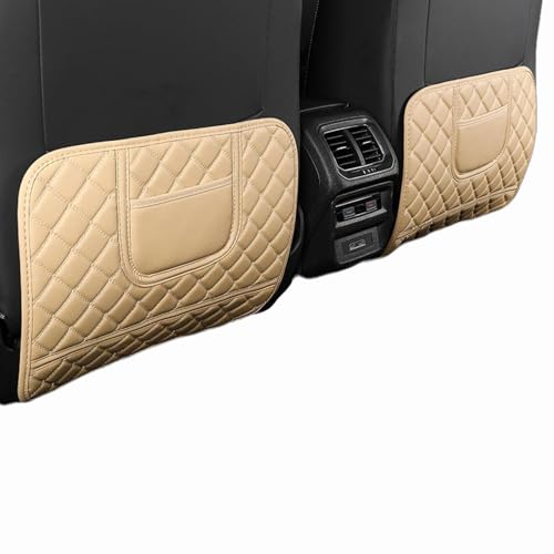 2pcs Car Seat Back Anti Kick Mat Half-Size Pad Leather Cover Seat Protector Auto Accessories (Beige) - color: Beige