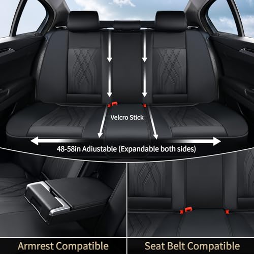 Leather Cars Seat Covers Full Set, Waterproof Automotive Seat Covers Seats Full Wrapping Edge Seat Cushion Non-Slip Breathable Universal Fit for Most Car Truck SUV Seat Protection, Black - color: Black, size: FullSet
