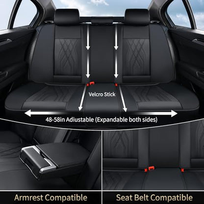 Leather Cars Seat Covers Full Set, Waterproof Automotive Seat Covers Seats Full Wrapping Edge Seat Cushion Non-Slip Breathable Universal Fit for Most Car Truck SUV Seat Protection, Black - color: Black, size: FullSet