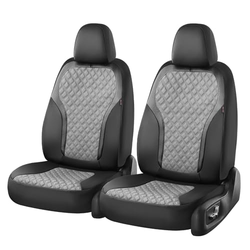 Coverado Car Seat Covers for Front Seats, Luxury Leather Car Seat Cover with Carbon Fiber Weave, Waterproof Automotive Seat Protectors 2-Pack, Driver Seat Covers Universal Fit Most Cars, Black&Gray