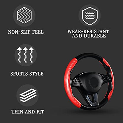 Steering Wheel Cover, 2PCS Segmented Steering Wheel Protector, Carbon Fiber Anti-Slip and Durable Car Accessory, Universal Fit for Most Cars，SUVs (Carbon Fiber Red) - color: Carbon Fiber Red