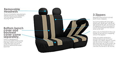 FH Group Three Row Striking Striped Full Set Car Seat Covers, Airbag Compatible & Split Ready – Universal Fit for Cars Trucks & SUVs Beige - color: Beige, size: 3 Row/7 Seater