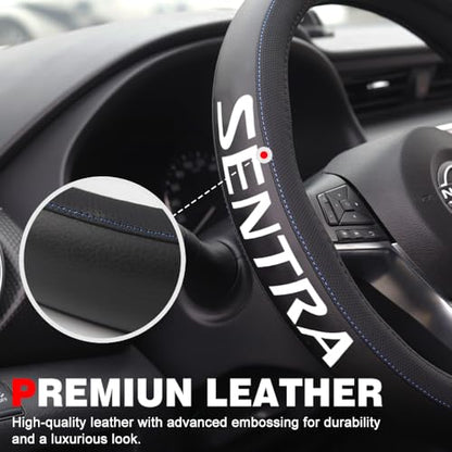 XITER Leather Steering Wheel Cover for Sentra 2013-2019,with Sentra Logo - color: Sentra 2013-2019,With "Sentra" LOGO