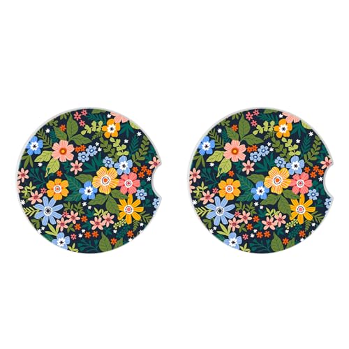 Yellow Flowers Car Coasters for Drinks Absorbent,2 Pack Cup Holders,2.56" Ceramic Stone & Non-Scratch Cork Base Coasters,Auto Accessories for Women & Men. - color: Yellow Flowers