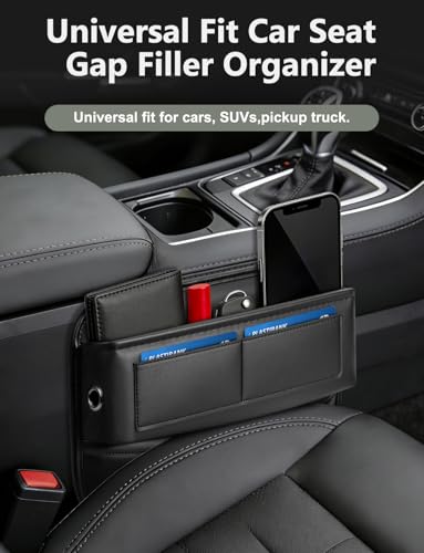Universal Fit Car Gap Filler, Premium Leather Front Seat Gap Filler Organizer Center Console Seat Side Essentials Organizer with Card Slots, Easy Access to Phone, Sunglasses, Key for Car, SUV Truck