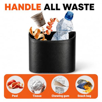 COZILO Leather Car Trash Can – Leakproof & Easy-to-Clean Car Garbage Can for Luxury Cars, SUVs & Trucks | Includes 60 Custom Liners, Secure Hook, Easy Install, Black - color: Black (small)