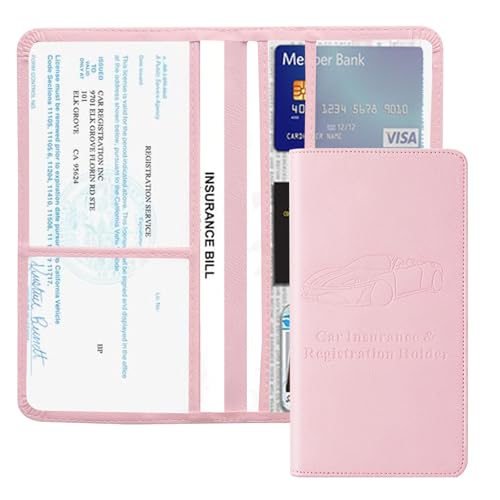 Vehicle Glove Box Car Organizer, Car Registration and Insurance Holder, Insurance Card Holder for Cars, Leather Card Holder Interior Auto Accessories for Women (Pink/Large) - color: Pink/Large