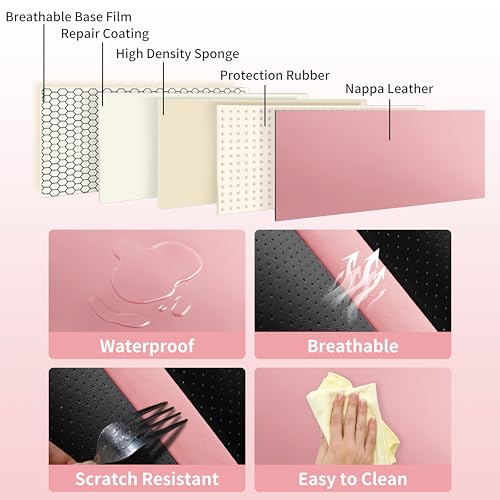 otoez Pink Car Seat Covers Full Set, 5 Seats Nappa Leather Seat Covers for Car, Breathable Automotive Front and Back Seat Protectors with Lumbar Support for Sedan SUV Truck Van, Black & Pink