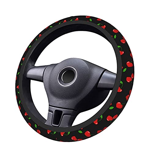 Red Hearts Cherry Steering Wheel Covers Non Slip Neoprene Steering Wheel Protector Universal 15 inch for Men Women Car Trucks - color: Black16