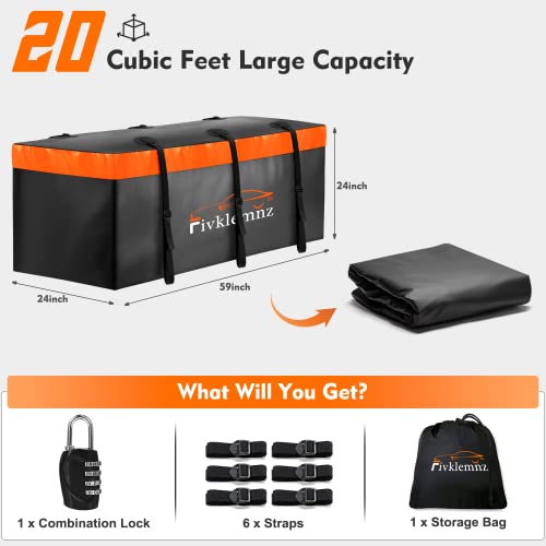 Hitch Mount Cargo Carrier Bag, 20 Cubic Feet 100% Waterproof Car Tray Luggage Bag (59" 24" 24") with 6 Reinforced Straps + 1 Combination Lock, Fits for All Vehicles with Steel Trailer Basket - size: 20 Cubic Feet