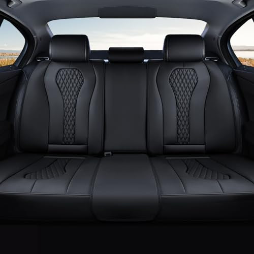 Coverado Back Seat Covers, Waterproof Car Protectors, Black Leather Seat Covers, 3-Piece Automotive Seat Covers for Back Seats Universal Fit for SUVs & Cars, All-Weather Protection - color: 01-Black