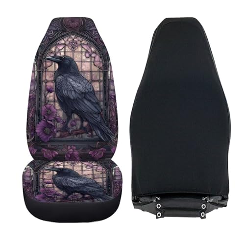 Raven Crow Flower Stained Glass Print Car Seat Covers, 2 Pieces Washable Vehicles Front Seat Protectors, Scratch-Resistant Bucket Seat Cover Fits Most Vehicles, Sedans, Trucks, SUVs, Vans - color: Raven Crow Flower Stained Glass