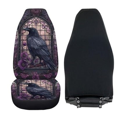 Raven Crow Flower Stained Glass Print Car Seat Covers, 2 Pieces Washable Vehicles Front Seat Protectors, Scratch-Resistant Bucket Seat Cover Fits Most Vehicles, Sedans, Trucks, SUVs, Vans - color: Raven Crow Flower Stained Glass