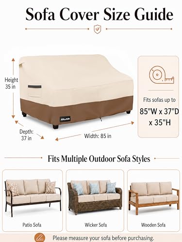 ANartcle 3-Seater Patio Sofa Cover,85W x 37D x 35H Inches Outdoor Couch Cover,100% Waterproof Heavy Duty Patio Sofa Covers,Patio Furniture Covers,Beige&brown - color: Sofa-Beige&brown, size: 85"W x 37"D x 35"H