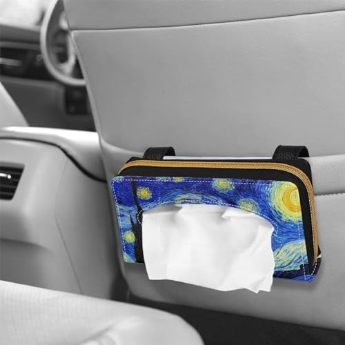 Sturdy PU Leather Visor Tissue Holder Car Sun Visor Tissue Box Holder Leather Napkin Holder Starry Night - color: Starry Night