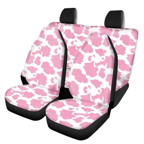 FUSURIRE Pink Cowhide Print Car Seat Covers for Women Men, Universal Auto Accessories Decor 4 Pcs Full Set Fabric Protector for SUV Van Sedan - color: Pink Cowhide Print