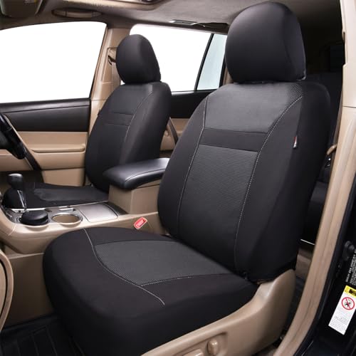 Flying Banner Car Seat Covers Full Set Universal fit Most Car,Truck,SUV and Van Comfortable Airbag Compatible Jacquard & Polyester (Full Set - Low Back, Black Black) - color: Black Black