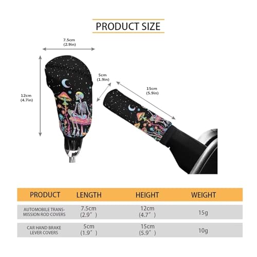 Skull Mushroom Moon Print Gear Shift Knob Cover Set with Handbrake Cover, Stretchy Universal Car Accessory