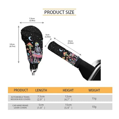 Skull Mushroom Moon Print Gear Shift Knob Cover Set with Handbrake Cover, Stretchy Universal Car Accessory