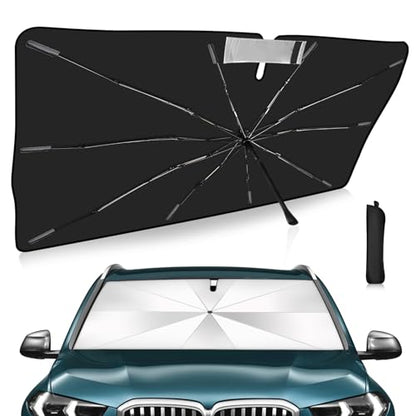 Windshield Sun Shade Umbrella for BMW X5 2019-2026 G05 Accessories, Upgraded 360° Bendable Handle to Protect Screen, Foldable Car Window Sunshade with Mirror Cutout, 10-Rib Heat Insulation - size: For BMW X5 2019+