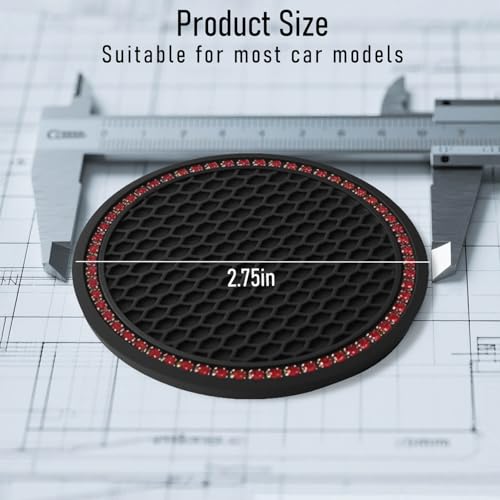Car Cup Holder Coaster 4 Pack - Non Slip & Shockproof,Flexible PVC Rubber Insert for Car/Truck/SUV/Van (2.75"x0.2") Universal Fit Auto Cup Holders Accessories (Diamond Cup Coaster Red) - color: Diamond Cup Coaster Red