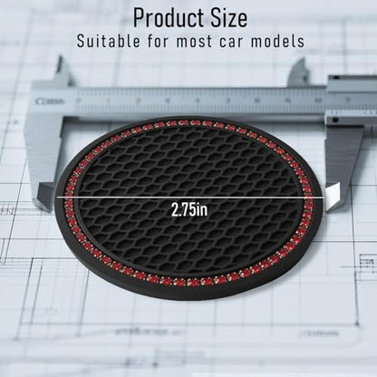 Car Cup Holder Coaster 4 Pack - Non Slip & Shockproof,Flexible PVC Rubber Insert for Car/Truck/SUV/Van (2.75"x0.2") Universal Fit Auto Cup Holders Accessories (Diamond Cup Coaster Red) - color: Diamond Cup Coaster Red