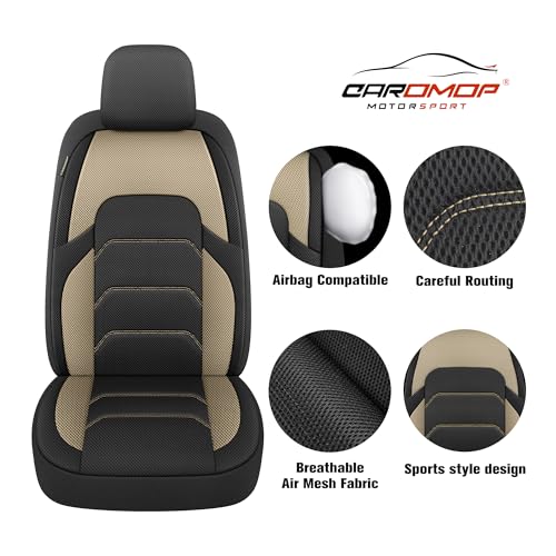 3D Air Mesh Car Seat Covers Full Set,Breathable Seat Covers for Cars,Split Bench Compatible,Universal Fit for SUV,Vans,sedans, Trucks, Automotive Interior Covers(5-Seat Black/Beige)