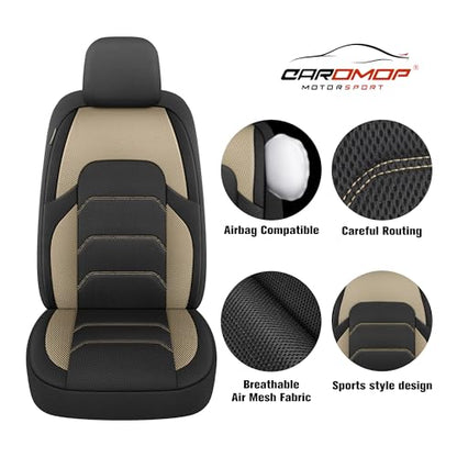 3D Air Mesh Car Seat Covers Full Set,Breathable Seat Covers for Cars,Split Bench Compatible,Universal Fit for SUV,Vans,sedans, Trucks, Automotive Interior Covers(5-Seat Black/Beige)