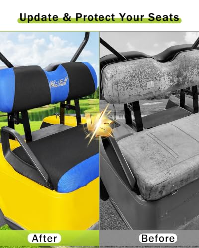 Golf Cart Seat Covers Front & Rear Set for EZGO TXT RXV | Also Fits Club Car DS - 2000-Up | Breathable Mesh | Cool & Sweat-Proof | Machine Washable | Easy to Install, Black&Blue - color: Black & Blue, size: Rear + Front Seat EZGO TXT RXV Club Car DS 2000-