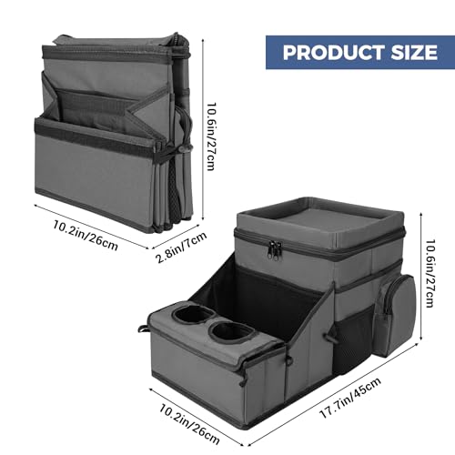 COOLBEBE Car Seat Organizer, Backseat Car Organizer with Cup Holders for Kids and Adults Travel, Cooler Compartment Passenger Seat Organizer Storage Box for Front or Middle Seat, Grey