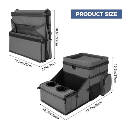 COOLBEBE Car Seat Organizer, Backseat Car Organizer with Cup Holders for Kids and Adults Travel, Cooler Compartment Passenger Seat Organizer Storage Box for Front or Middle Seat, Grey