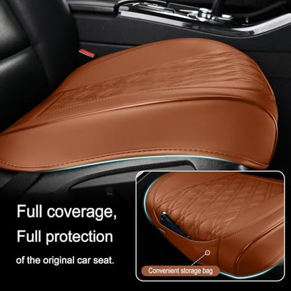 Luxury Faux Leather Car Seat Cover Front Bottom Protector, Seat Cushion Without Backrest, Anti-Slip and Wrap Around The Bottom, Fit Most Cars & Vehicles, 1 Piece, Brown - color: Brown, size: 1 PCS