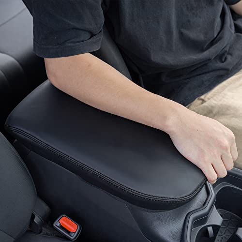 Center Console Armrest Cover for 2025 Toyota RAV4 Accessories 2024 2023 2022 2021 2020 2019 Leather Middle Console Lid Cover Pad Protector Elbow Arm Rest Covering Car-(Black)