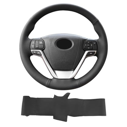 Hand-Stitch Steering Wheel Cover on Wrap with Microfiber Leather Fit for Toyota Aurion 2012/Avalon 2013 2016/Venza 2013/Camry 2015/Highlander 2014 2017/Avensis 2016/Sienna 2018