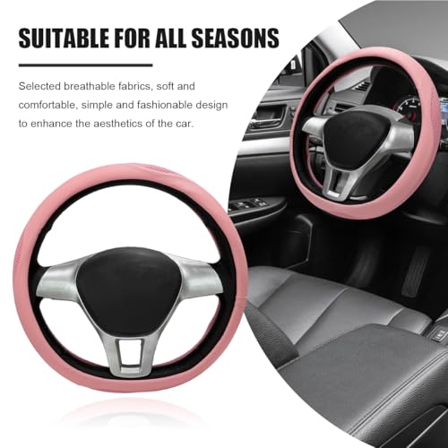 Car Steering Wheel Cover, Leather Breathable Ice Silk Auto Wheel Wrap with Anti-Slip Lining, Scratch-Resistant Elastic Protector Fit for 14.5-15 Inch Steering Wheels (Pink) - color: Pink